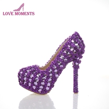 Zapatos de tacón Morado para mujer, calzado de fiesta de aniversario, vestido de graduación, zapatos de boda de novia con diamantes de imitación, para madre y novia, novedad 2024 - compra barato