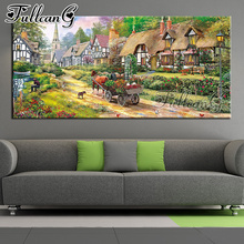 FULLCANG-pintura de diamante 5d diy "paisaje de campo", mosaico bordado con diamantes de imitación cuadrados o redondos, imagen de Casa de granja, FC1466 2024 - compra barato