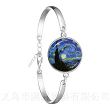Starry Night Bracelet Van Gogh Art Picture 18mm Glass Cabochon Silver Plated Chain Bangle Fashion Trendy Jewelry For Women Gift 2024 - buy cheap