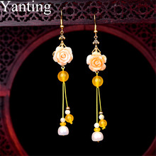 Yanting Ethnic Long Earrings For Women Handmade Earring Hanging Resin Flower Freshwater Pearl Dangle Earrings Female Gifts 0455 2024 - buy cheap