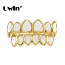 Uwin-Parrillas dentadas de estilo Hip Hop, conjunto de parrillas con dientes de silicona, Color dorado, Hallow 2024 - compra barato