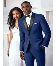 New Fashion Dark Blue Wedding Suits 2 Pieces Mens Suits Slim Fit (Jacket+Pants+Tie) Groom Tuxedos Groom Suits Business Suits 2024 - buy cheap