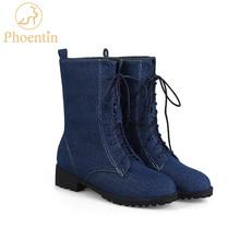 Phoentin botas femininas de cano médio, com cadarço, azul, curta, calçado feminino de inverno, ft155 2024 - compre barato