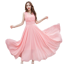 Bohemian Chiffon Dress Women Summer Plus size Big swing Beach Dresses Elegant Female Solid color Sleeveless Lengthen Dresses 368 2024 - buy cheap