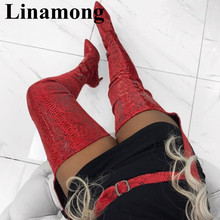2019 Newest Pants Boots Waist Strap Over-The-Knee Sexy Snakeskin Pattern Pointed Toe And Thin High Heel Party Women Long Boots 2024 - buy cheap