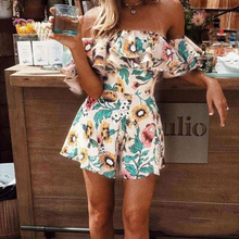 Boho Floral Playsuit Women Summer Off Shoulder Ruffle Bodycon Jumpsuit Romper Beach Casual Shorts Party Trousers 2024 - buy cheap