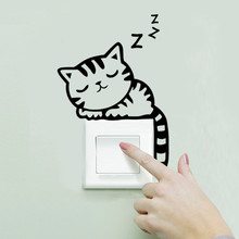 Настенные наклейки-переключатель для милого спящего кота, наклейки на стену для гостиной, спальни, 3119 2024 - купить недорого