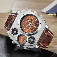Новая модель OULM Мужские кварцевые спортивные часы с кожаным ремешком уникальные мужские военные наручные часы большие кварцевые часы мужские часы 2024 - купить недорого