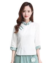 Shanghai Story 3/4 Sleeve chinese Traditional Clothing Women's Chinese Top Blend Linen Blouse Chinese White Qipao Shirt 2024 - buy cheap