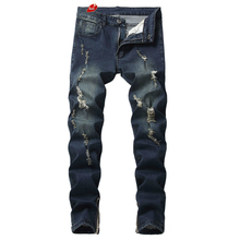 Fashion Skinny Jeans for Mens Spring Casual Slim Fit Streetwear Ripped Hole Zipper Hiphop Stretch Denim Pants O8R2 2024 - buy cheap
