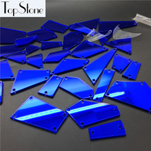 TopStone-Espejo azul para coser diamantes de imitación, parte trasera plana de zafiro acrílico, piedra para coser, decoración de vestido, 30 Uds. 2024 - compra barato