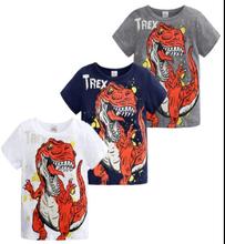 Новинка лета 2019, Детская куртка с короткими рукавами для мальчиков, повседневная хлопковая футболка с короткими рукавами и рисунком динозавра для мальчиков 2024 - купить недорого