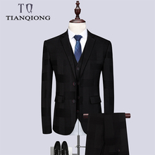 TIAN QIONG Brand Black Mens 3 Piece Suits Wedding Groom Blazers Generous plaid Business Suits Men Slim Fit Plus Size M-6XL 2024 - buy cheap