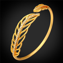 Unique Design Leaf Cuff Bangle Gold Color Jewelry Wholesale Trendy Zirconia Cuff Bracelets Bangles For Women H1704 2024 - buy cheap