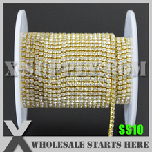 SS10 Single Row DENSITY Rhinestone Cup Chain, Crystal Rhinestone in Gold Chain X11110 2024 - buy cheap