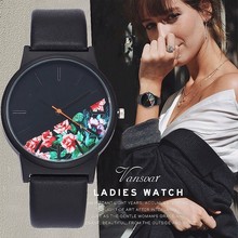 Vansvar Vintage Leather Women Watches 2017 Luxury Top Brand Floral Pattern Casual Quartz Watch Women Clock Relogio Feminino Hot 2024 - купить недорого