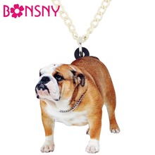Bonsny Acrylic English British Bulldog Dog Necklace Pendant Chain Choker Anime Animal Jewelry For Women Girls Ladies Teens Gifts 2024 - buy cheap