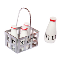 1/12  4pcs Dollhouse Furniture Mini Metal Milk Basket with wood milk bottles, bottles are removable  for doll house 2024 - buy cheap