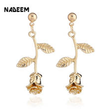 NADEEM Female Gold/Rose Gold/Silver Color Metal Rose Flowers Stud Earrings For Woman Romantic Delicate Rose Earrings Wholesale 2024 - buy cheap
