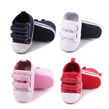 Детская парусиновая обувь для новорожденных мальчиков и девочек, детские первые ходунки с мягкой подошвой, нескользящая однотонная обувь на липучке DS19 2024 - купить недорого