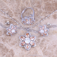 Adorable Champagne Morganite White CZ Silver Plated Jewelry Sets Earrings Pendant Ring Size 6 / 7 / 8 / 9 S0439 2024 - buy cheap