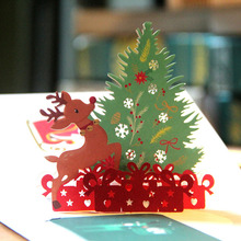 3D лазерная резка ручной работы цветная печать Рождество милый лося с подарком Дерево Бумага благословение поздравительная открытка Детский новогодний подарок 2024 - купить недорого