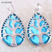 Silver Color Tree of life Water Drop Natural Stone Bead Blue Howlite Necklace Pendant 1Pcs K431 2024 - buy cheap