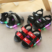 New Summer Kids Led Glowing Sandals Boys Girls Sport Casual Light Shoes Children Baby Flat Shoes Kids Beach Leather Sandals 2024 - buy cheap