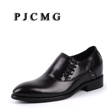PJCMG/модные мужские оксфорды; свадебные мужские слипоны с острым носком; офисные туфли из натуральной кожи; цвет черный, коричневый; обувь, увеличивающая рост 2024 - купить недорого