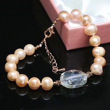 Pulsera clásica de perlas de 9-10mm, cuentas redondas de cristal, joyería bonita natural de color naranja dulce, B1409 2024 - compra barato