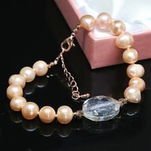 Classical natural freshwater orange 9-10mm pearl bracelet round beads crystal lovely beautiful jewelry B1409 2024 - buy cheap