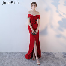 JaneVini-vestidos de Madre de la novia de sirena Borgoña 2018, cuello de barco, flor hecha a mano, vestidos de noche de raso Abito Lungo 2024 - compra barato