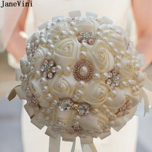 JaneVini Fashion Wedding Bouquet Crystal Artificial Satin Roses Pearls Wedding Flowers Bridal Bouquet Ribbon Wedding Accessories 2024 - buy cheap