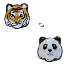 ShinEquin Diy 210mm Tiger Panda AB flip the double sided Patches for clothing Reversible change color sequins Patch T-shirt Girl 2024 - buy cheap