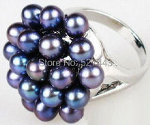 Wholesale FREE SIP>>Natural Black Blue Pearl Flower 18KWGP Ring size: 7.8.9 2024 - buy cheap