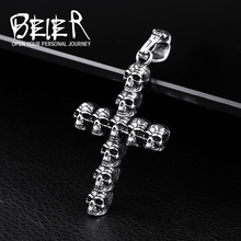 Beier 316L Stainless Steel  pendant necklace punk cross skull gather pendant   fashion men jewelry LLBP8-157P 2024 - buy cheap