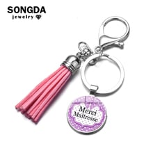 SONGDA 2019 Hot Design Merci Mistress Tassel Keychain Cute Printed Time Gem Key Chain Holder Bag Pendant Thanks for Teacher Gift 2024 - buy cheap