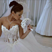 Vestido De novia blanco sin tirantes, romántico, De boda, con perlas, con cordones en la espalda, De novia 2024 - compra barato