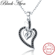 [BLACK AWN] Romantic 925 Sterling Silver Jewelry Necklace for Women Black Spine Female Heart Silver 925 Jewelry Lovers Gift K007 2024 - buy cheap