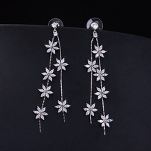 Luxo lindo marquise cluster neve flor forma zircônia cúbico prata cor balançar & brincos longos 2024 - compre barato