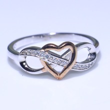 New Arrival Sparkling Luxury jewlery Pure 100% 925 Sterling Silver Pave AAA Zirconia Separate Gold Heart Wedding Band Ring Gift 2024 - buy cheap