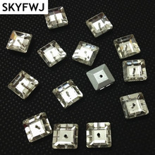 Crystal Clear Color Square Shape Glass Crystal Sew on Rhinestone Pointback 1 Middle Hole for Garments DIY 6mm 8mm 10mm 12mm 2024 - buy cheap