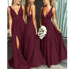 New Arrival Burgundy Bridesmaid Dresses Spaghetti Straps V-neck Long Prom Party Dress Sexy Front Split Vestido De Dama De Honra 2024 - buy cheap