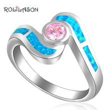 Hotbuying Wholesale & Retail Design Pink Crystal Blue Fire Opal silver plated Fashion Jewelry Ring OR533 USA SZ #6.5 #7.5 #8.5 2024 - buy cheap