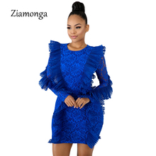 Ziamonga Women Dress 2019 Runway Summer Autumn Lace Patchwork Vintage Long Sleeve Slim Fitted Sexy Mini Dress Vestidos De Festa 2024 - buy cheap