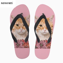 INSTANTARTS-Zapatillas de verano para mujer, chanclas bonitas de goma con estampado de gato, chanclas suaves de marca 2024 - compra barato