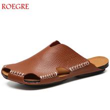 Rome Summer Genuine Leather Slippers Men sandals Hollow Out Breathable Beach Sandals Shoes men Casual Flats Flip Flops zapatos 2024 - buy cheap