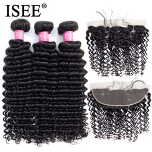 ISEE HAIR Human Hair Bundles With Closure 13*4 Pre Plucked Lace Frontal Closure Remy Malaysian Deep Wave Bundles With Frontal 2024 - buy cheap