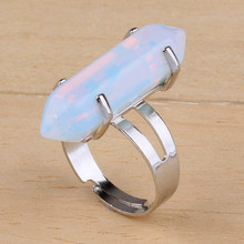 Trendy-beads Popular Silver Plated Resizable Hexagon Column Opalite Opal Ring For Anniversary Jewelry 2024 - buy cheap
