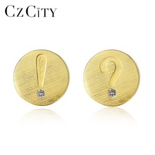 CZCITY Petite Stud Earrings for Women Genuine 925 Sterling Silver Brushed Symbol Design Post Earring Earring Fine Jewellery 2018 2024 - buy cheap